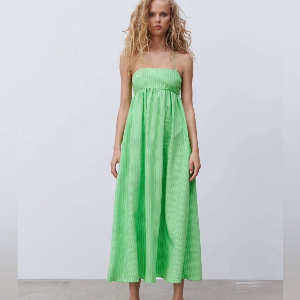Zara SS21 Green Striped Midi Dress